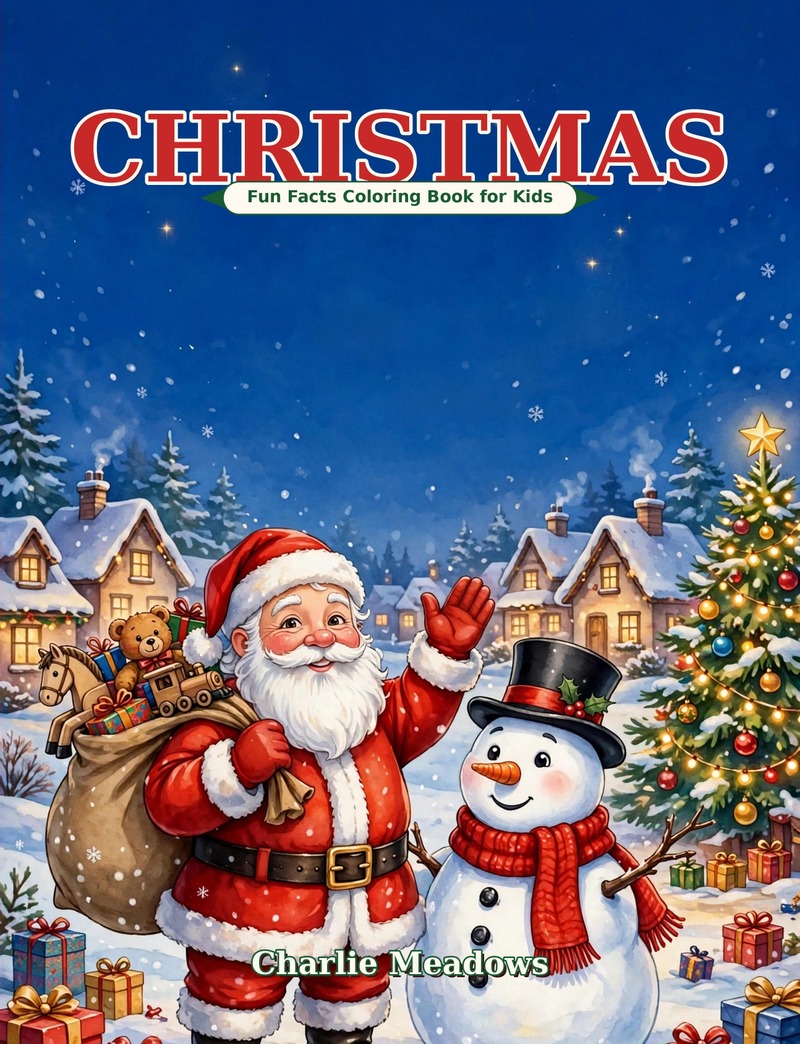 Cover of Christmas Fun Facts Coloring Book for Kids by Charlie Meadows