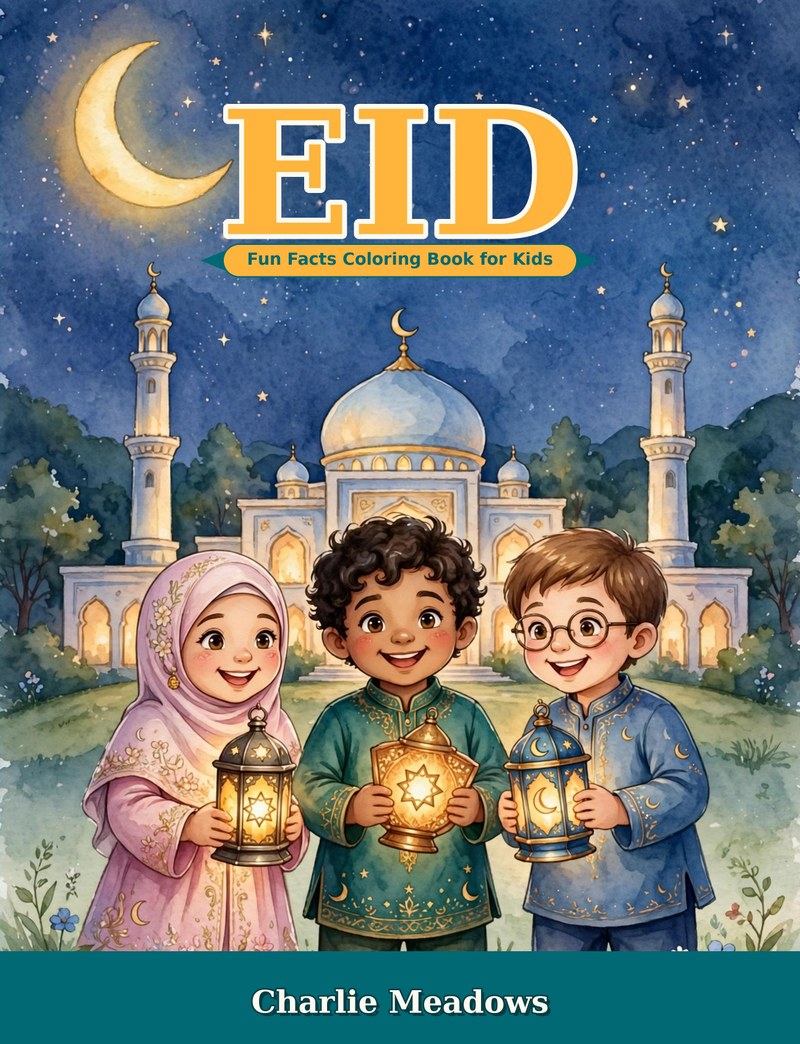 Cover of Eid Fun Facts Coloring Book for Kids by Charlie Meadows