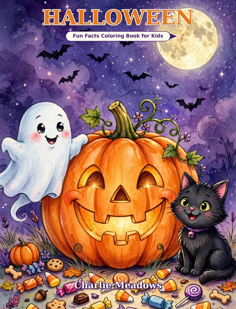 Cover of Halloween Fun Facts Coloring Book for Kids by Charlie Meadows