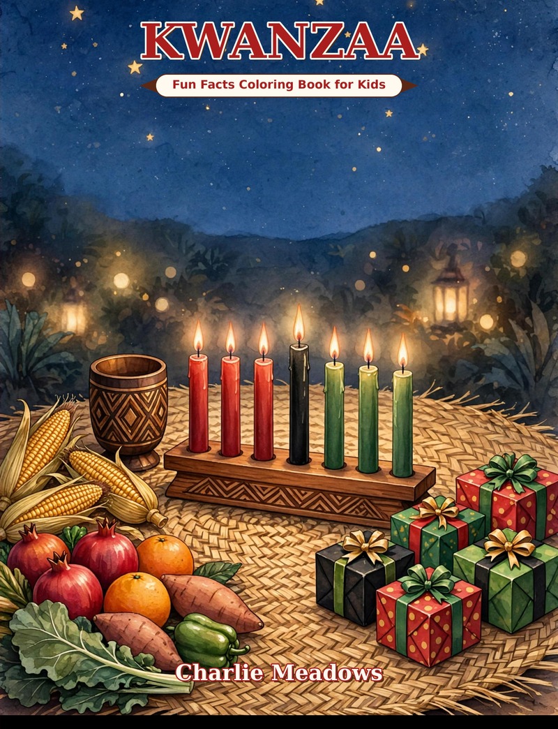 Cover of Kwanzaa Fun Facts Coloring Book for Kids by Charlie Meadows