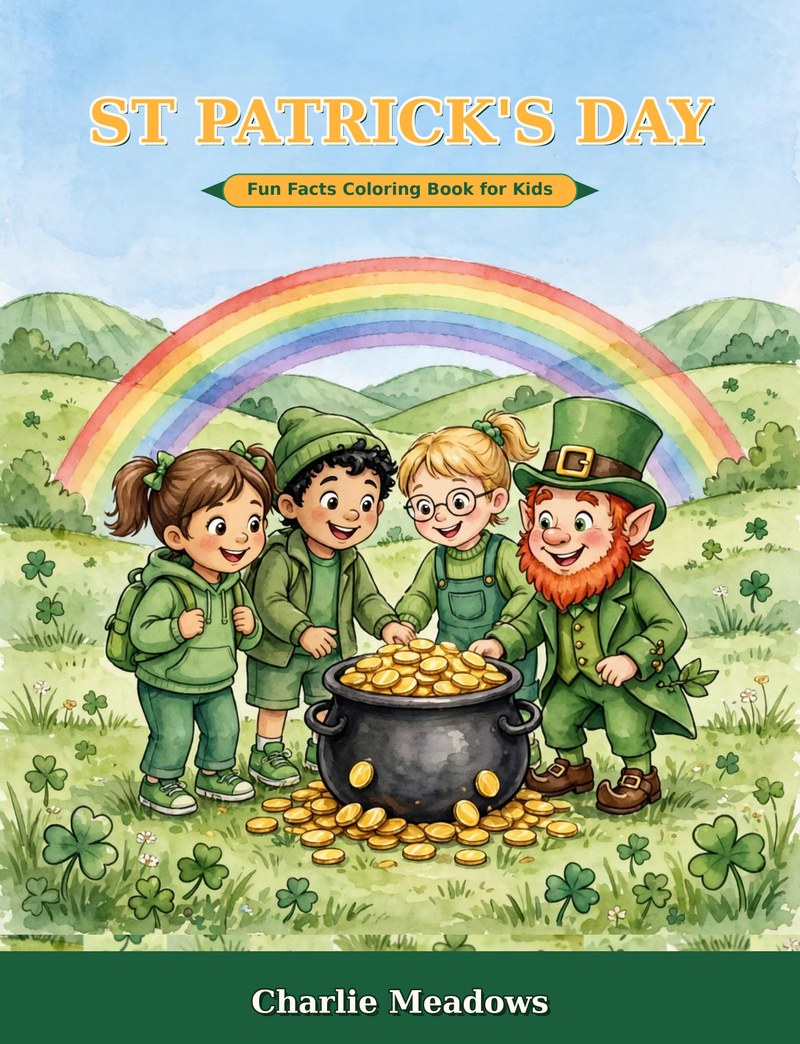Cover of St Patrick's Day Fun Facts Coloring Book for Kids by Charlie Meadows